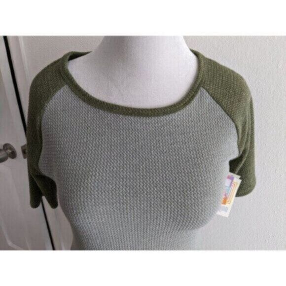 LuLaRoe Julia Dress Large NWT $45 Gray Olive Green Raglan Sleeves Stretch - Picture 4 of 13